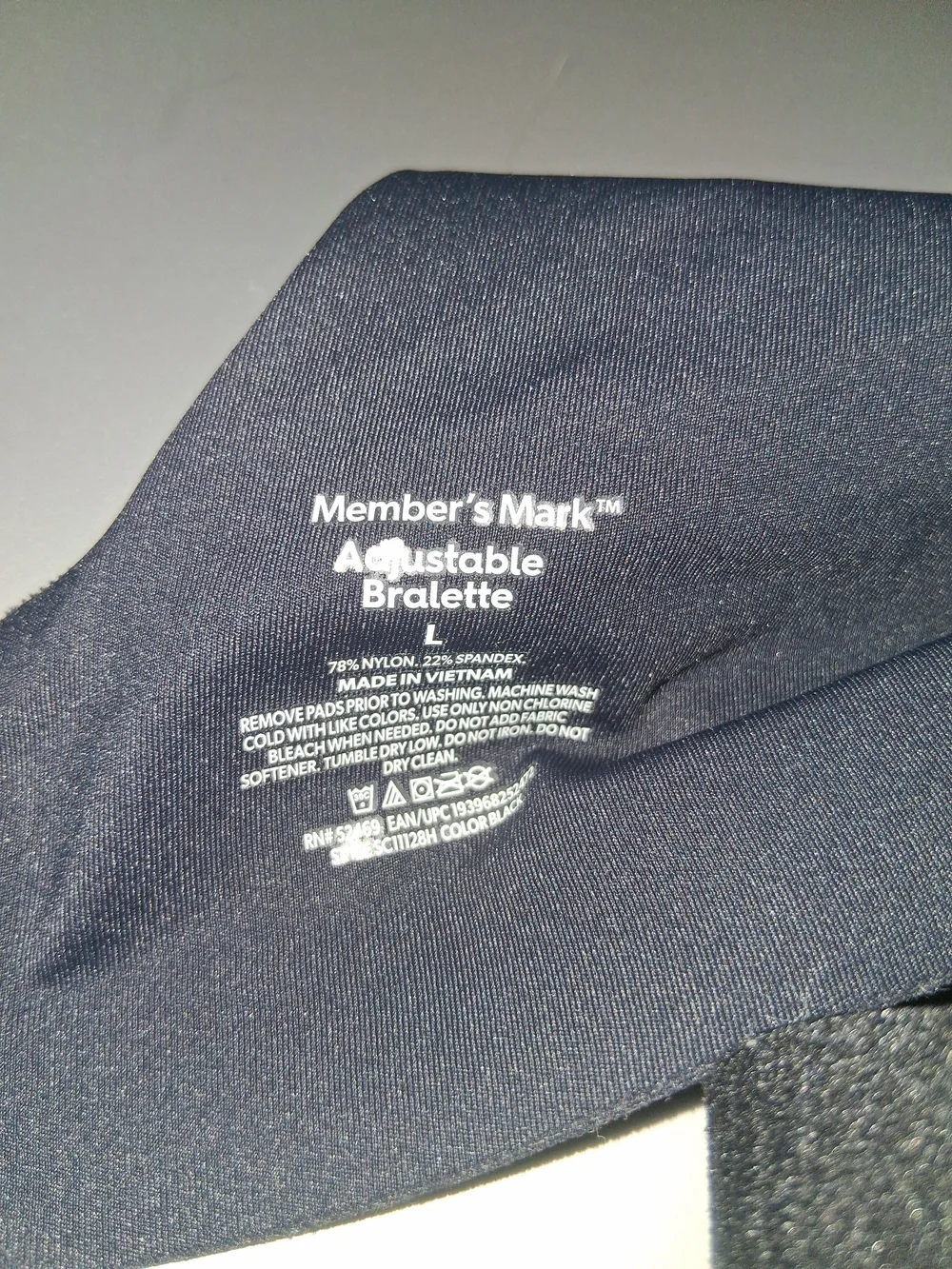 Members Mark Adjustable Bralette Size Large Black Padded Wireless